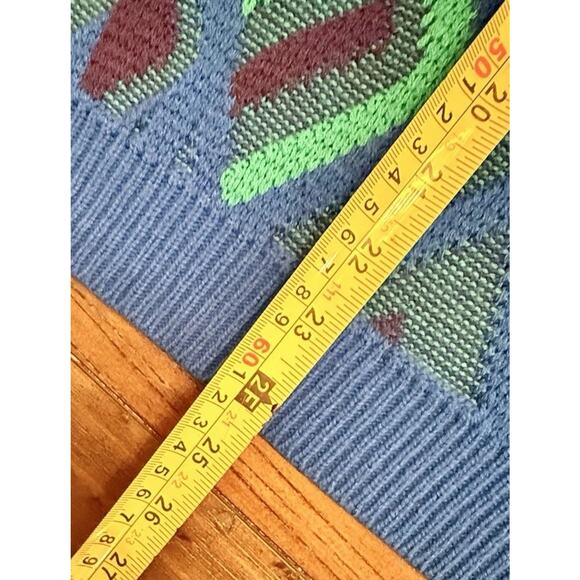 Vintage Rainbow Ridge Sweater Geometric Blue Green Purple Made in Korea M - Picture 6 of 7
